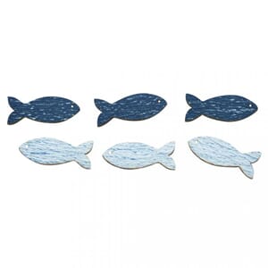 Tredekor - Blå fisker, str 3.5cm, 8/Pkg