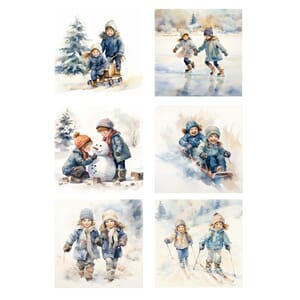Reprint klippeark - Children playing in the snow, str A4