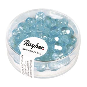 Polished glass beads, 6 mm ø, iridescent, turquoise, box 50