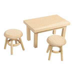 Miniatyr - Stoler og bord av tre, 3 deler