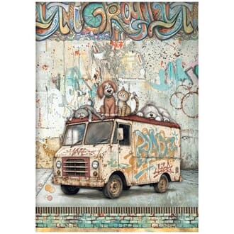 Stamperia - Furry Friends 2 A4 Rice Paper Beater Truck