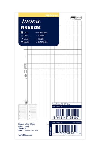 Filofax - Personal Økonomi Symboler, 20 ark