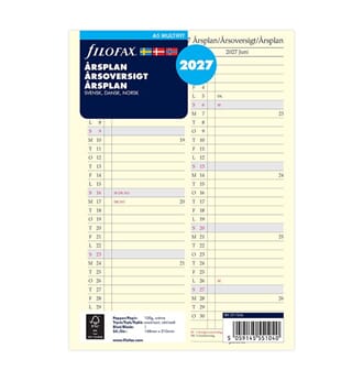 Filofax - Refill, Årsplan, str A5, 2027