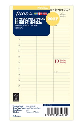 Filofax - Refill Personal 2027 Uke på 2 side