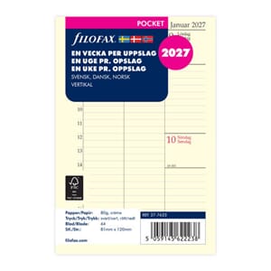 Filofax - Refill En uke pr oppslag, vertikal, POCKET 2027
