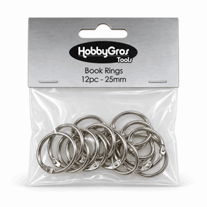 HobbyGros - Book Rings, str 25mm, 12 stk