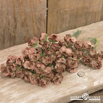 Mathia: Roser m/stilk, 15mm - Brun-Hvit, 48stk