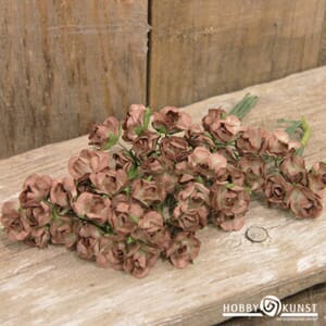Mathia: Roser m/stilk, 15mm - Brun-Hvit, 48stk