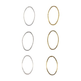 Metall deler - Oval ring i gull & sølvfarget metall, 6 stk