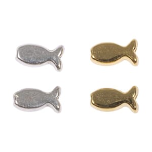 Metall perler - Fisker, gull- og sølvfarget, 9x5,2mm, 4 stk