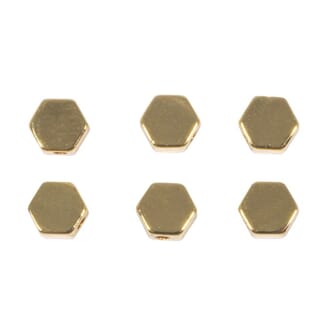 Metall perler - Heksagon, gullfarget, 6 stk