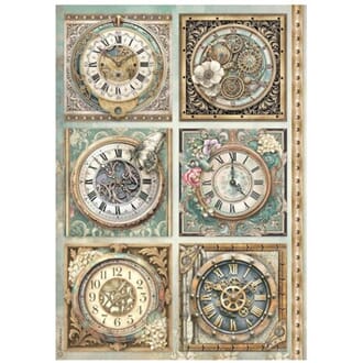 Stamperia - Gardens of Time A4 Rice Paper 6 Clocks
