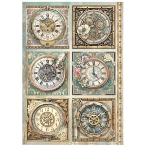Stamperia - Gardens of Time A4 Rice Paper 6 Clocks