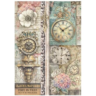 Stamperia - Gardens of Time A4 Rice Paper Clocks Time is Fre