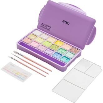 HIMI - Purple Jelly Cup Gouache Sett 18stk, 3 pensler