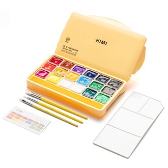 HIMI - Yellow Jelly Cup Gouache Sett 18stk, 3 pensler