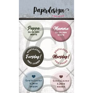 Papirdeisgn - Mamma og pappa Buttons, 6/Pkg