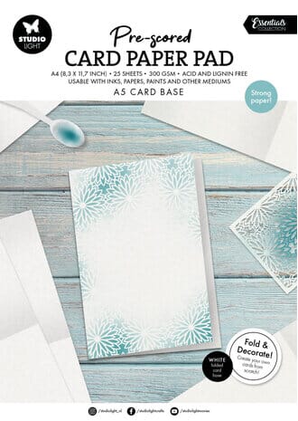 Studio Light - Pre-Scored Card Paper Pad A5 White Cards
