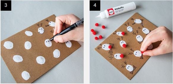 KORTLAGING - ENKLE JULEKORT - KRAFT KARTONG - REINSDYR - JULEKORT - FINGERMALING - POMPOMS - 3.jpg