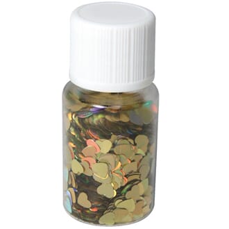 Mini paljetter - Hologramme gold hearts, bottle 10 ml