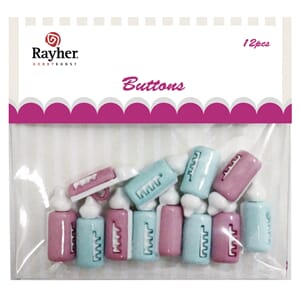 Rayher: Knapper Tåteflaske Baby - rosa og blå, 12 stk