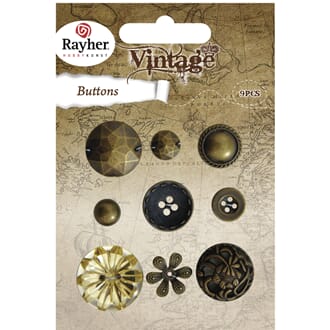 Vintage knapper: Mix Vintage Gold, 9 stk