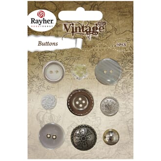 Vintage knapper: Mix Vintage Silver - Knapper, 9 stk