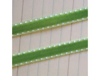 Maya Road: Leaf Green - Double Stitched Velvet Ribbon