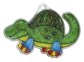 Figur i akryl - dinosaur, 9,5x6,5 cm. Med hull for oppheng