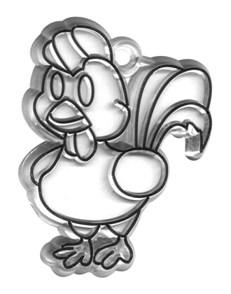 Figur i akryl - cock, 5x6,5 cm. Med hull for oppheng