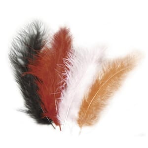 Fjær Mix pakke - rødbrun/sort/hvit farger, 10-15cm