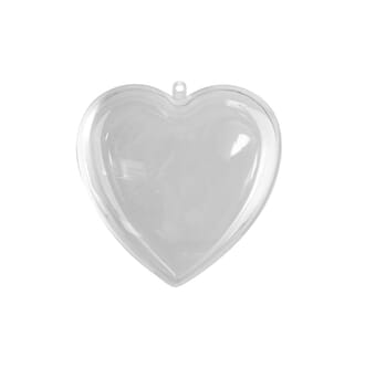 Delbart hjerte - ø 8 cm, 2 deler klar plast