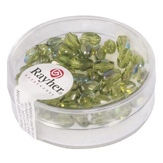 Glassperle fasettslipt 6x4mm - Olive - Iriserende