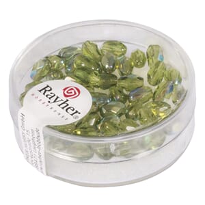 Glassperle fasettslipt 6x4mm - Olive - Iriserende