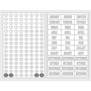 Planner stickers - Silver, Numbers & Months, 4 ark