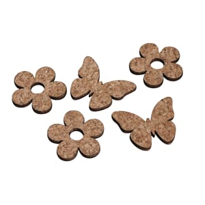 Kork & tre sommerfugl/blomst dekor, 12/Pkg
