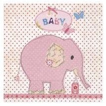 Serviett 33x33 cm - Babyrosa Elefant