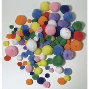 Perle pompons - Ass. farger, 4 størrelser