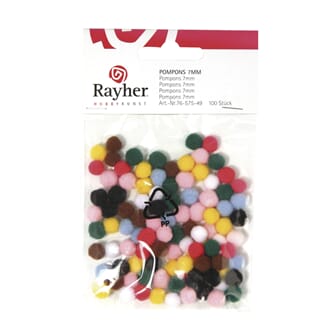 Pompons i assosierte farger, 7 mm, 100/Pkg