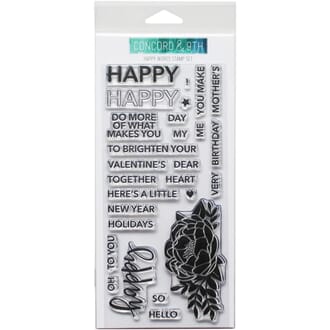 Concord & 9th: Happy Words Clear Stamps, 4x8