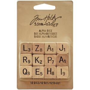Tim Holtz: Idea-Ology Wooden Alpha Dice, 12/Pkg