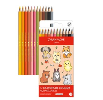 Caran d'ache - Cute Animals fargeblyanter, akvarell, 12stk