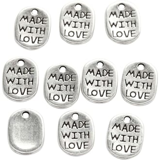 Søte små charms - Made with love, str 12x8 mm, 10 stk
