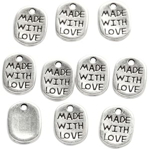 Søte små charms - Made with love, str 12x8 mm, 10 stk