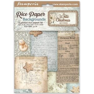 Stamperia - White Christmas A6 Rice Paper Backgrounds Select