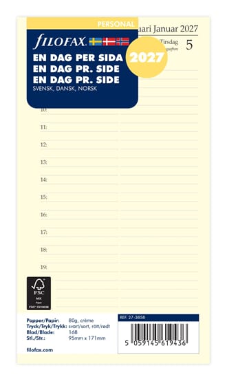 Filofax - Refill Personal 2027 Dag Per Side