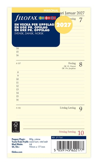 Filofax - Refill Personal 2027 Uke på 2 sider
