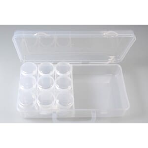 Praktis oppbevaring - Plastskrin 2 rom /9 runde bokser