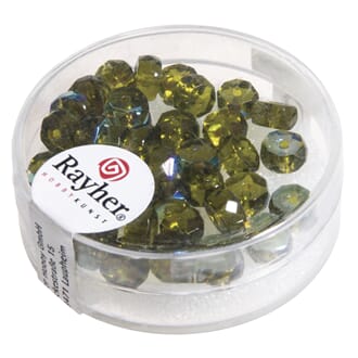 Glassperle fasettslipt 6x3mm - Olive - Iriserende