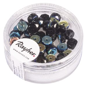 Glassperle fasettslipt 6x3mm - Onyx - Iriserende